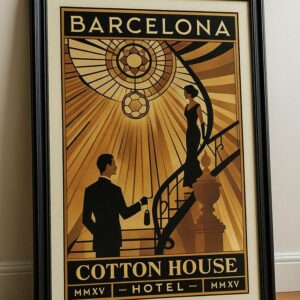 Barcelona Travel Art Decor Poster, House Hotel Wall Art Print in Vintage Style Frame