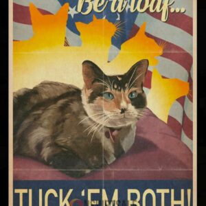 Be a Loaf Cat Vintage Poster ,Tuck ‘Em Both Cat Illustration with American Flag