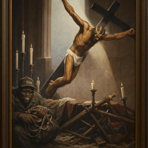 Jesus Crucifixion War Symbolism Painting Dramatic Christian Wall Decor for Home or Church 2
