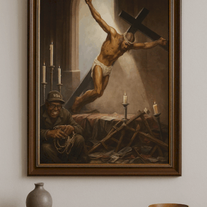 Jesus Crucifixion War Symbolism Painting Dramatic Christian Wall Decor for Home or Church 3