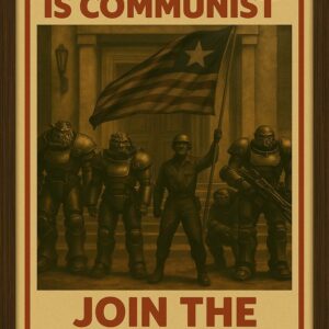Join the Enclave Poster Retro Fallout Propaganda Wall Art Featuring Power Armor Soldiers