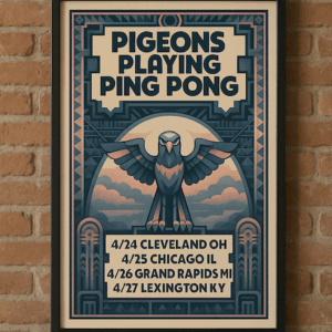 Pigeons Playing Ping Pong Art Deco Tour Poster Framed Concert Wall Art Print 2