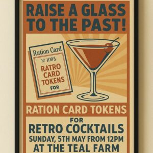Retro Cocktail Party Poster, Vintage Bar Wall Art with Ration Card Theme Poster
