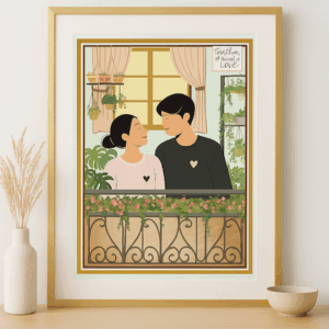 Romantic Balcony Couple Wall Art Minimalist Love Illustration for Bedroom or Living Room Decor 2