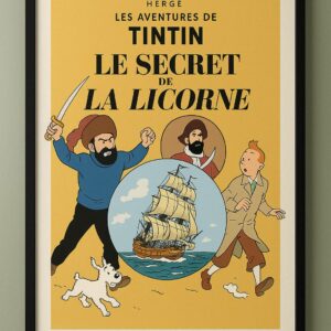 Tintin Le Secret de La Licorne Framed Poster, Classic Comic Wall Art for Fans
