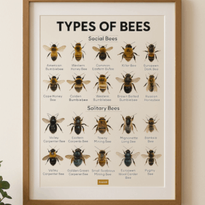 Types of Social and Solitary Bees Chart for Classroom Poster Framed Educational Bee Poster 2