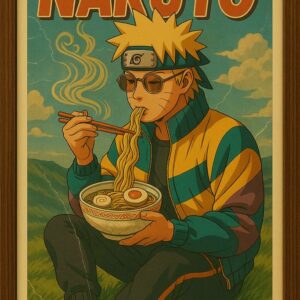 Vintage Naruto Ramen Poster, Retro Anime Wall Art Featuring Naruto Uzumaki Eating Noodles