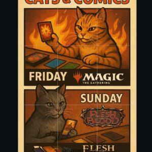Cats and Comics Poster, Magic the Gathering & Flesh and Blood Card Game Cat Art