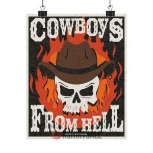 Cowboys from Hell Poster, Skull and Flames with Western Cowboy Hat Design