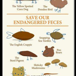 Funny Endangered Feces Poster, Save Our Endangered Feces Animal Parody Wall Art , Gag Gift for Bathroom or Office