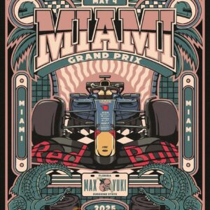 Miami Grand Prix 2025 Poster, Red Bull Racing Max & Yuki Art Print, Formula 1 F1 Race Wall Decor