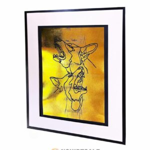 Modern Abstract Dog Line Poster, Gold Foil Wall Print in Black Frame
