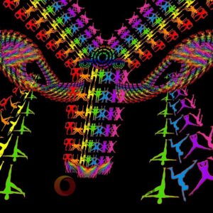 Psychedelic Yoga Dancers Poster Trippy Rainbow Abstract Print on Black Background