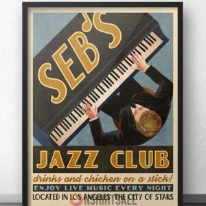 Seb’s Jazz Club Poster, Vintage Style Wall Art Print Inspired by La La Land, Los Angeles Music Decor
