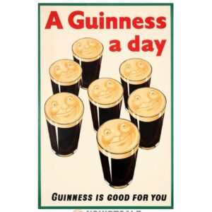Vintage Guinness Beer Poster, A Guinness A Day Retro Wall Art Print