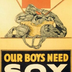 Vintage WWI Red Cross Poster, ‘Our Boys Need Sox’ Knit Your Bit, Patriotic War Effort Art Print